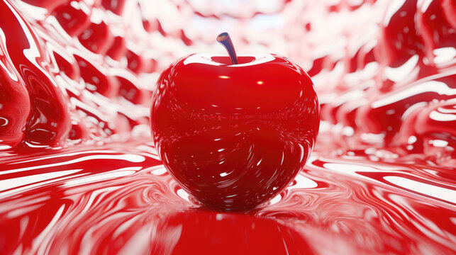 flickering distorted vision of a red apple made of glossy candy coating bouncing from the walls. Abstract wallpaper backgroun