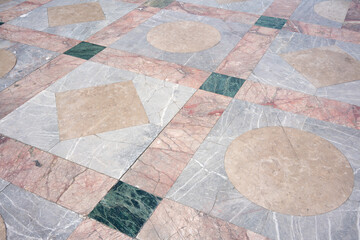 Marble floors with pastel colored shapes