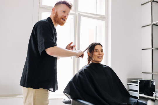 Hairdresser and Female Customer in Salon