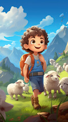a shepherd boy taking care of the sheep.