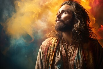 A painting of Jesus in colorful garments. Digital image.