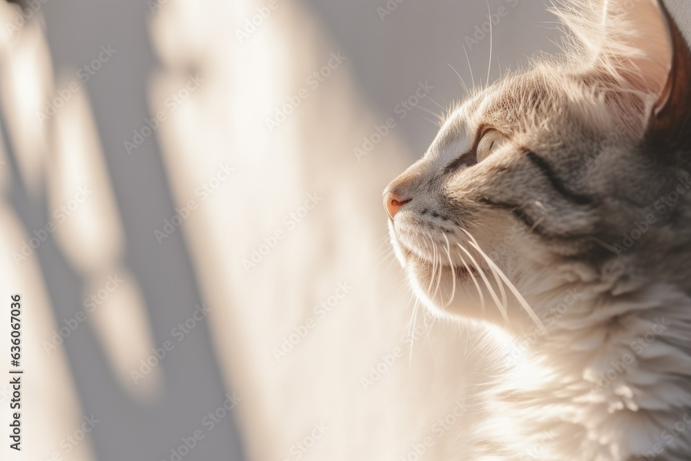 Poster a close up of a cat with its eyes closed. digital image. copy space, place for text.