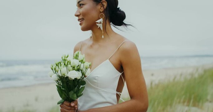The bride during the wedding on the seashore