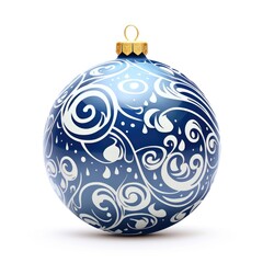 A blue and white christmas ornament on a white background. Digital image. Christmas decoration.