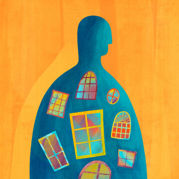 Extrovert person consists of colored windows