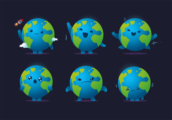 Cute World Earth planet character mascot collection set
