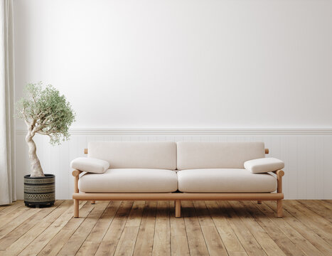 Fototapeta Home mockup, minimalist decorated interior background, 3d render