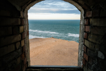 View of sand dunes from lighthouse window