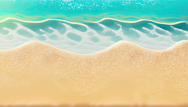 Abstract sand beach with sunlight in a beautiful turquoise water wave, background photo.