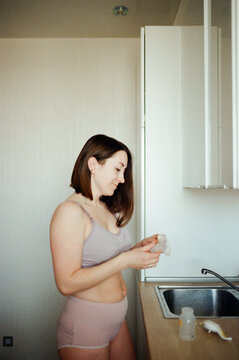 Woman preparing breast pump