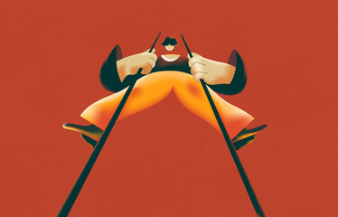 stilt performer on copy background. Lantern Festival, Lunar New Year