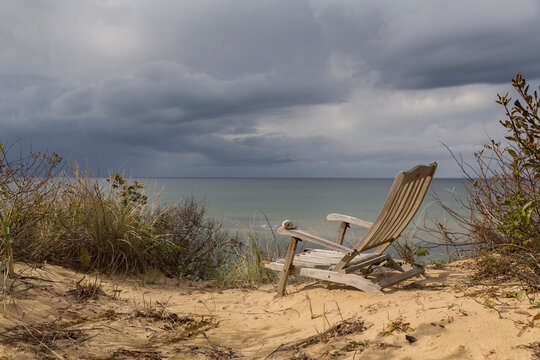 Cape Cod Beach chair Dune grass Landscape in Autumn Season