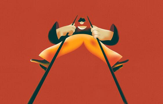 stilt performer on copy background. Lantern Festival, Lunar New Year