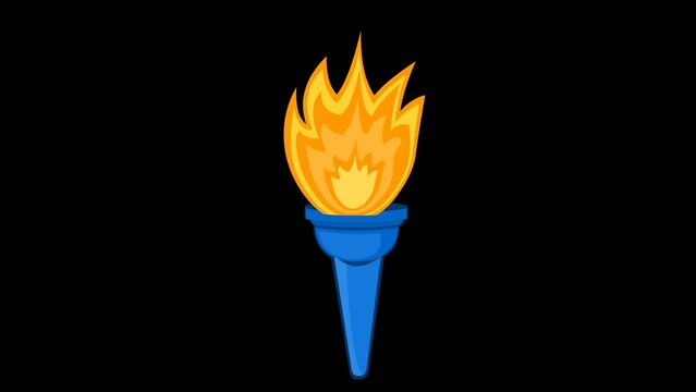 video animation illustration of olympic torch with fire flame moving. On a transparent background with zero alpha channel