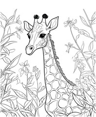 Giraffe in the jungle kids Coloring Page © Farida