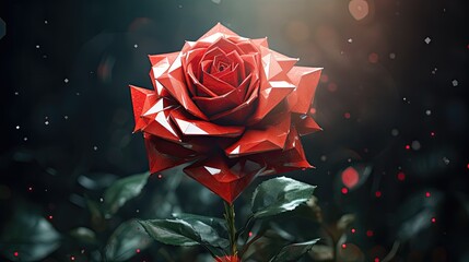 A red rose with diamonds on its petals