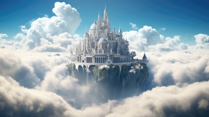 A castle made of clouds floating in the sky