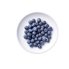 Summer healthy food concept with fresh blueberries on a white plate against a transparent background promoting vegan and vegetarian options