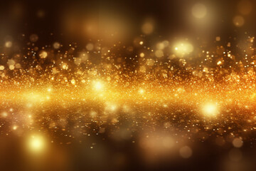 Fototapeta na wymiar Golden glittering waves with bokeh defocused lights. Abstract background with glowing lines