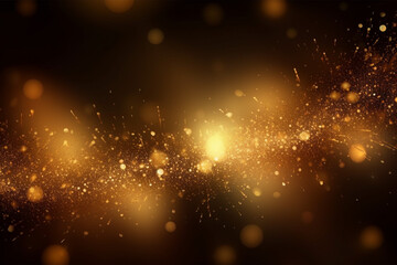 Fototapeta premium Golden glittering waves with bokeh defocused lights. Abstract background with glowing lines