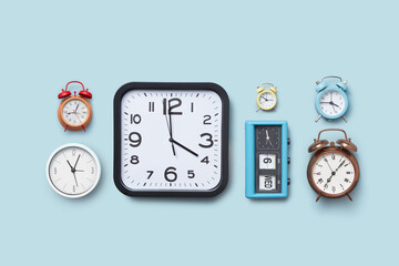 Collection of various clocks and alarms.