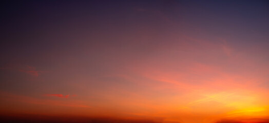 Beautiful , luxury soft gradient orange gold panorama view clouds and sunlight on the blue sky perfect for the background, take in everning,Twilight, Large size, high definition landscape photo