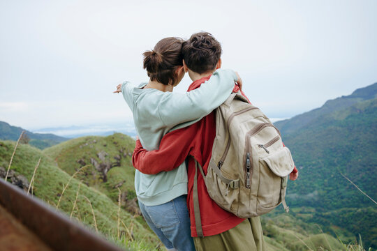 A couple of female travelers in the mountains