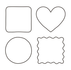 Square, circle, heart and wavy line frame illustration set.