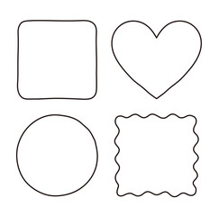 Square, circle, heart and wavy line frame illustration set.