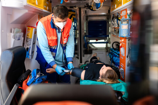 paramedic working on an ambulance