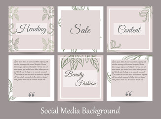 Fototapeta na wymiar Abstract social media story post feed spring summer floral green background. ripped torn paper texture banner template for beauty, skin care, eco natural make up, food. vector illustration graphic