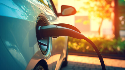 EV car power charging. electric vehicle with electric connector