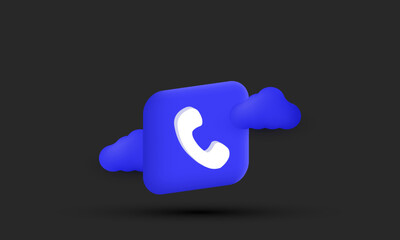 illustration blue cloud call phone vector icon 3d  symbols isolated on background.3d design cartoon style. 