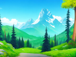 Nature outdoor forest mountain adventure illustration background