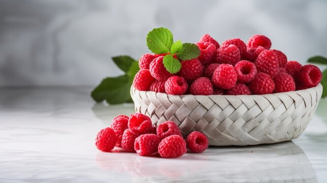 Fresh Organic Raspberry Berry Photorealistic Horizontal Illustration. Healthy Vegetarian Diet. Ai Generated bright Illustration with Delicious Juicy Raspberry Berry.