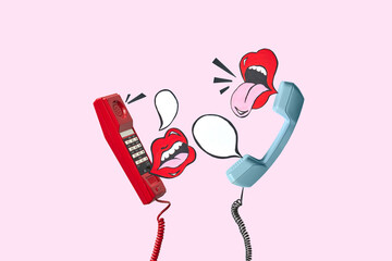 Talking mouths and speech balloons with retro telephones.