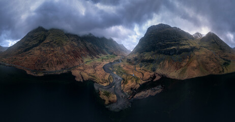 Aerial view of Mountains in Higlands of Scotland