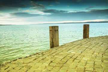 View of the Lake Balaton in the evening.Summer season.