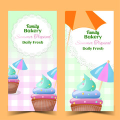 Set of bakery banners with summer umbrellas 