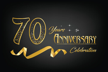 Celebrate the 70th anniversary with gold letters, gold ribbons and confetti on a dark background