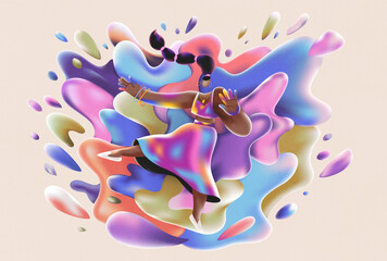 Indian woman in vibrant dress dancing celebrate Indian Holi Festival