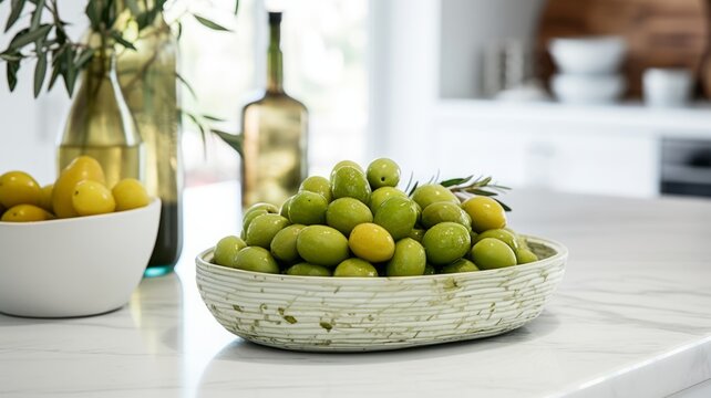 Fresh Organic Green olives Fruit Photorealistic Horizontal Illustration. Healthy Vegetarian Diet. Ai Generated bright Illustration with Delicious Juicy Green olives Fruit.