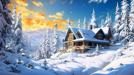 Fototapeta premium House covered with snow-Generative AI