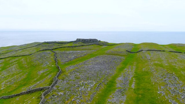 Aerial view of Dun Aonghasa or Dun Aengus legendary prehistoric stone fort, Inishmore, Ireland