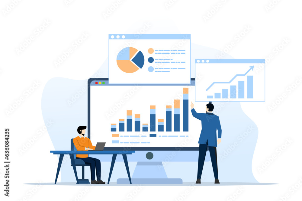 Poster analytics and monitoring concept, business team on web reporting dashboard monitoring, and data anal