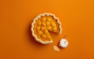 Thanksgiving pumpkin pie. The pie is decorated with pastry. Thanksgiving day lettering. Generated AI - obrazy, fototapety, plakaty
