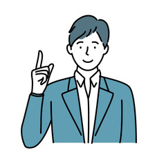 Illustration with the figure of a businessman who points his finger up. Vector image.