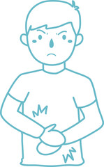 hand drawn man having stomach ache