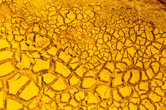Cracked surface of dry ground in sunlight