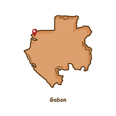 Obraz premium Hand Drawn Map of Gabon with Brown Color. Modern Simple Line Cartoon Design. Good Used for Infographics and Presentations - EPS 10 Vector